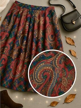 Vintage Chic Paisley A-Line Pleated Skirt